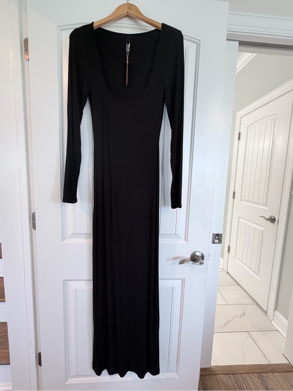 SKIMS Soft Lounge Long Sleeve Dress Black Size L NWT Maxi Bodycon